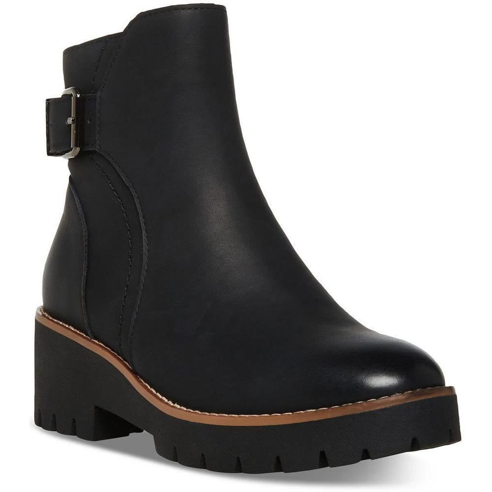 Black Women's Platform Ankle Boot with Buckle